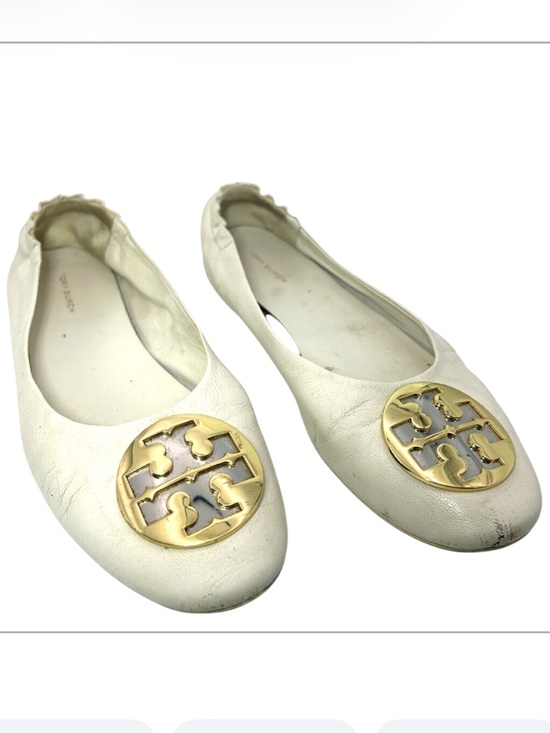 Tory Burch Shoes - Tory Burch Reva Ballet Flats off white Leather Logo womans 8 gold silver shoes